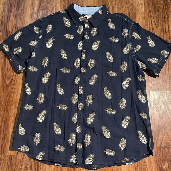 Carbon 2 Cobalt Button Up Short Sleeve Shirt Men XL Blue Pineapples Linen Cotton - Picture 1 of 6